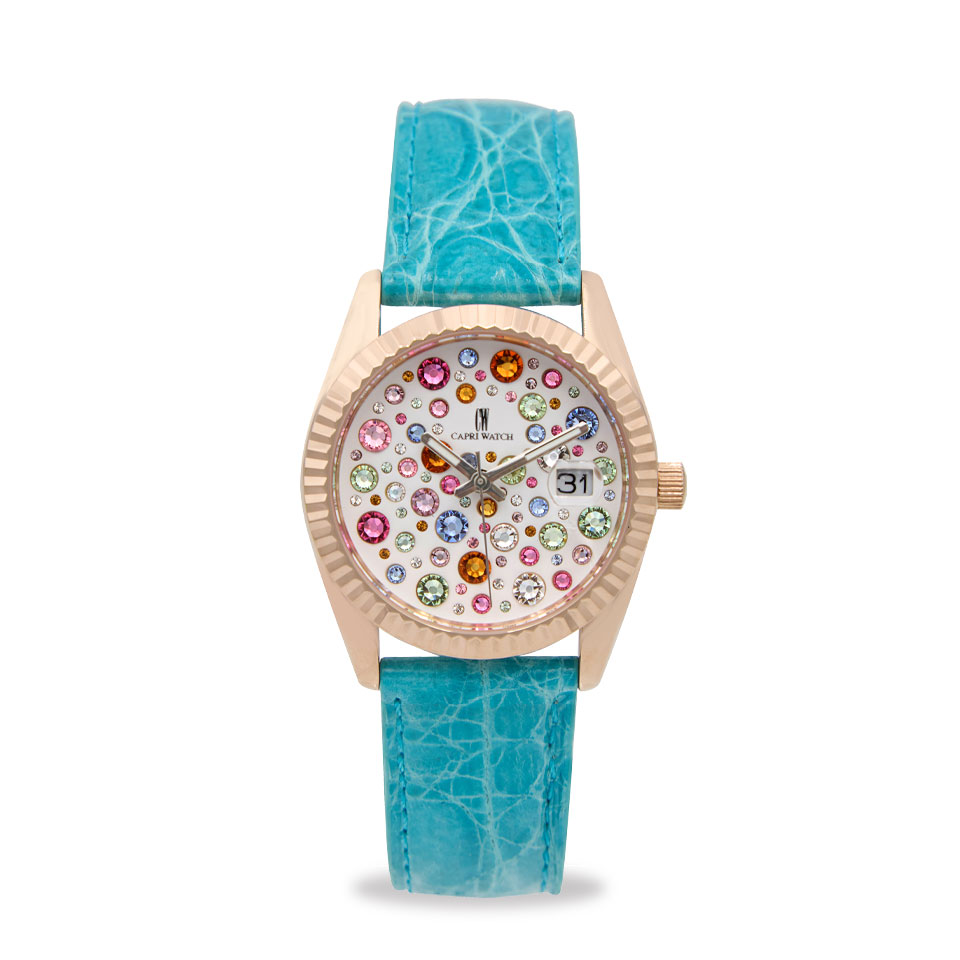 Orologio Eternity 36 Rose' Multijoy Crocodile Blue Light