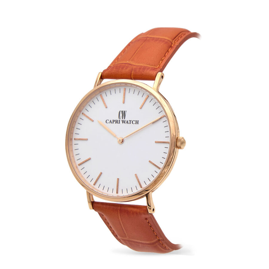 Orologio Minimal Rosè 40mm White Orange Leather - immagine 2