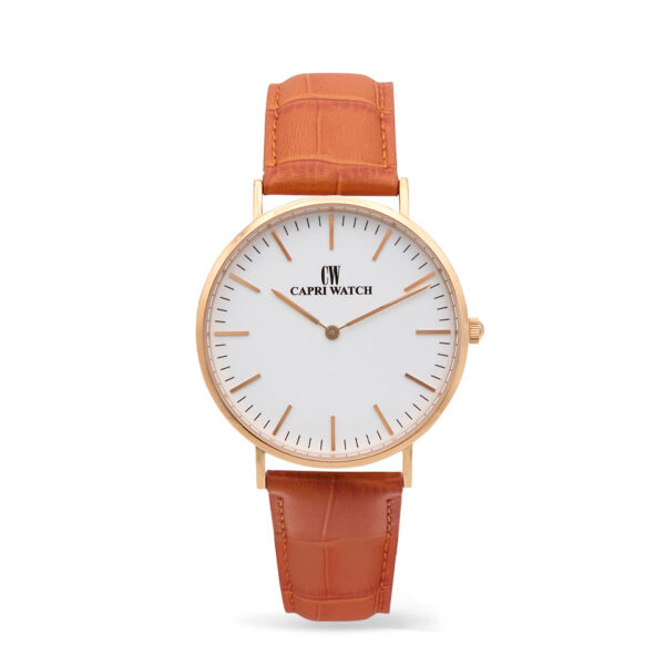 Orologio Minimal Rosè 40mm White Orange Leather