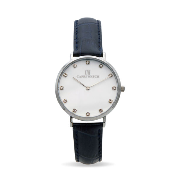 Orologio Minimal  Stainless White Strass Blue Navy