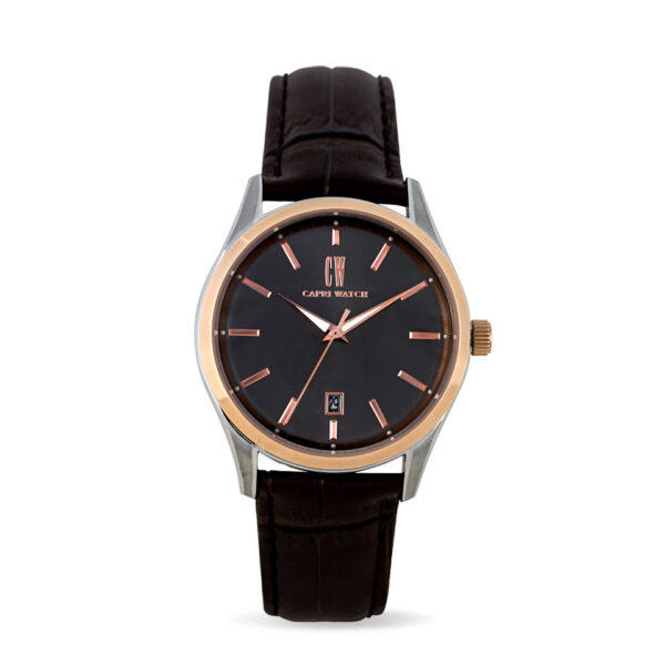 Sunray  Gray Dial Bimetal Brown Leather