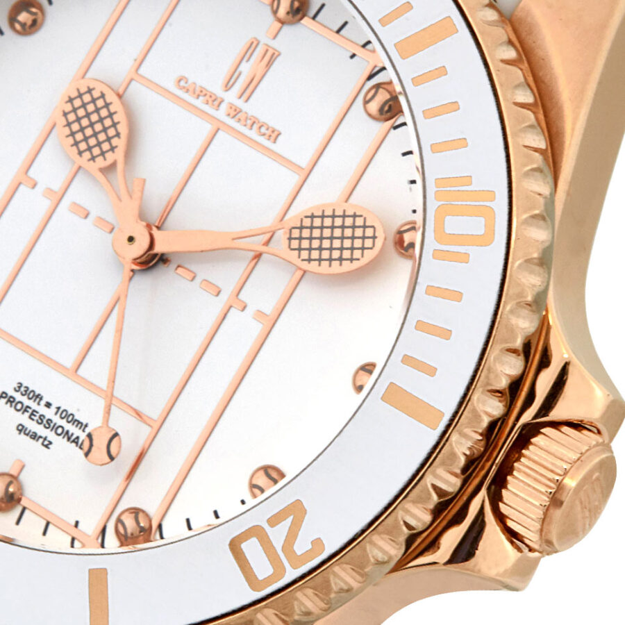 Orologio Tennis Rose Gold White Silicone Strap - immagine 2