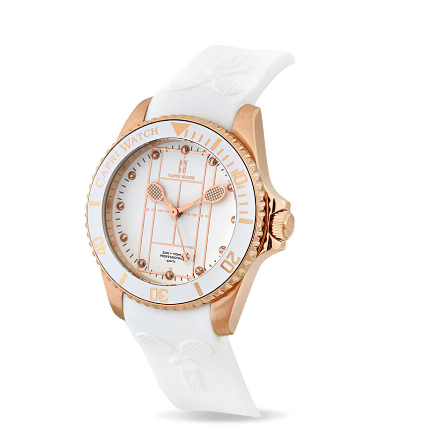 Orologio Tennis Rose Gold White Silicone Strap - immagine 3