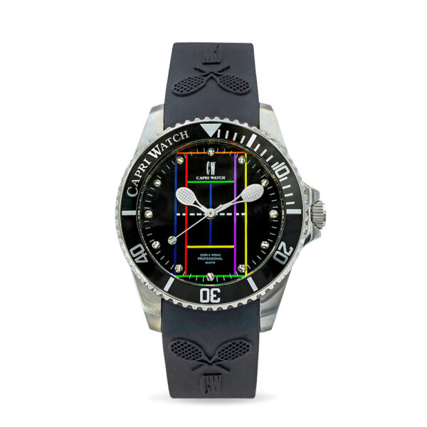Tennis Stainless Steel Black-Color Silicone Strap