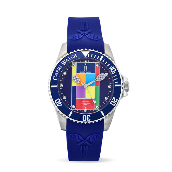 Tennis Stainless Steel Blu Patch Silicone Strap