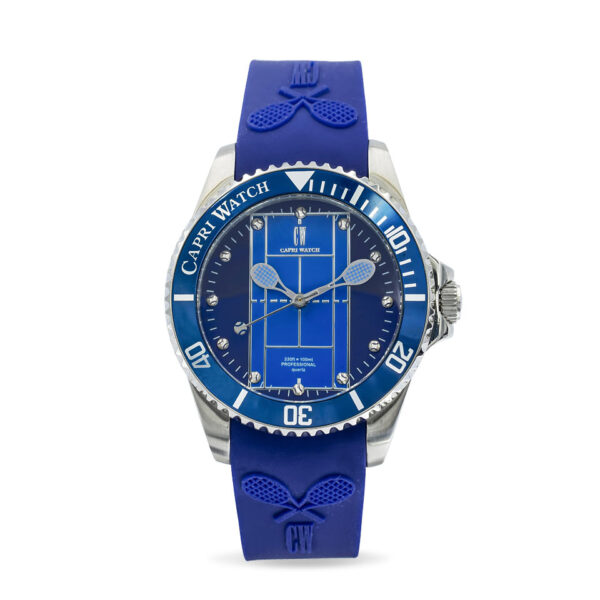Tennis Stainless Steel Blu Silicone Strap