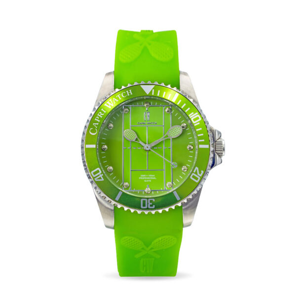 Tennis Stainless Steel Green Silicone Strap