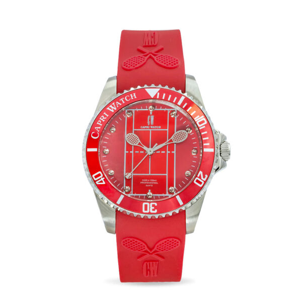 Tennis Stainless Steel Red Silicone Strap