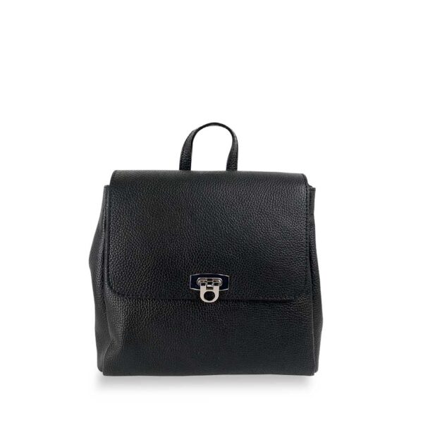 Zaino Nero in pelle con pattina